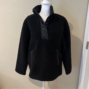 Athleta NWT Cozy Sherpa Snap Quarter Jacket Sweatshirt S Black #466888